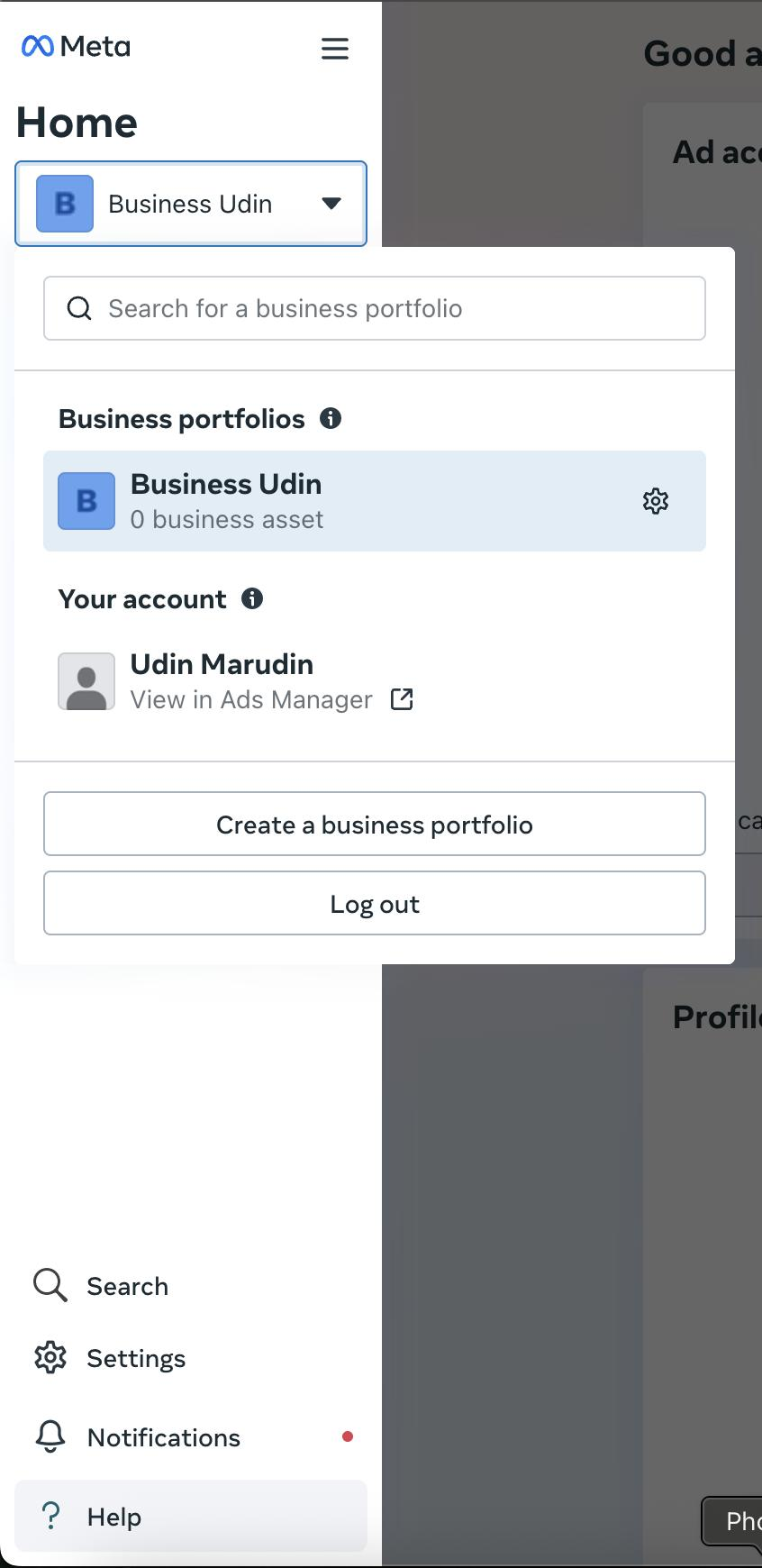 Meta Business Suite — Create a business portfolio