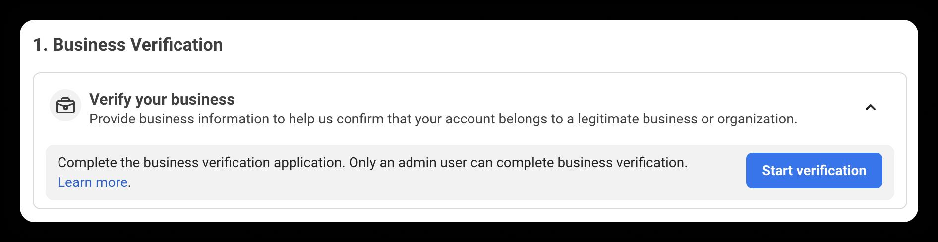 Business Verification panel